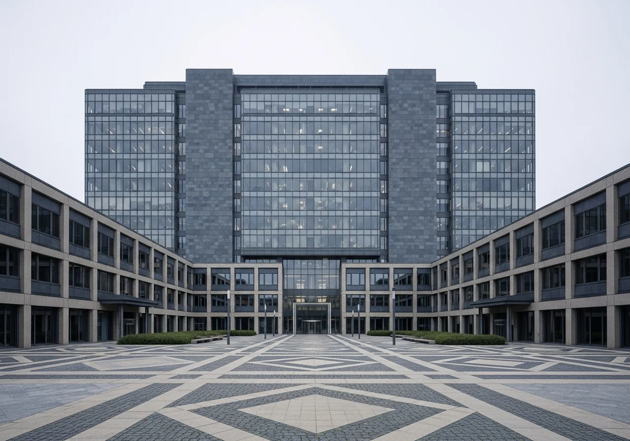 Architektur eines anonymen Bürogebäudes des späten 20. Jahrhunderts